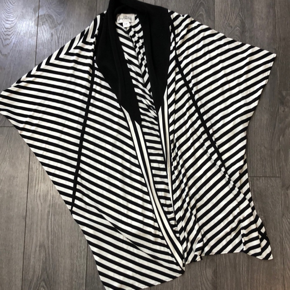 Joseph Ribkoff Black/White Striped Asymmetric Lagenlook cape Size S/M -W66” L28”